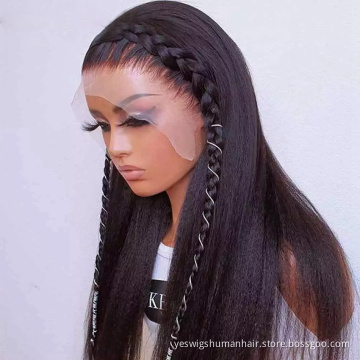 Cheap Raw Indian Virgin Yaki Kinky Straight Human Hair 360 Full HD Swiss Lace Front Wig Vendor Lace Closure Wigs For Black Women